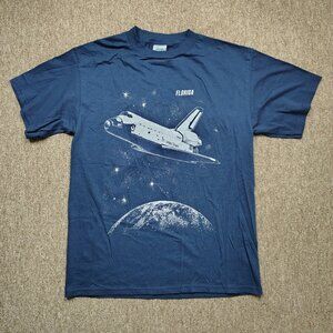 Vintage FLORIDA T-Shirt Men's Large Blue Space Shuttle Graphic Cotton Tourism